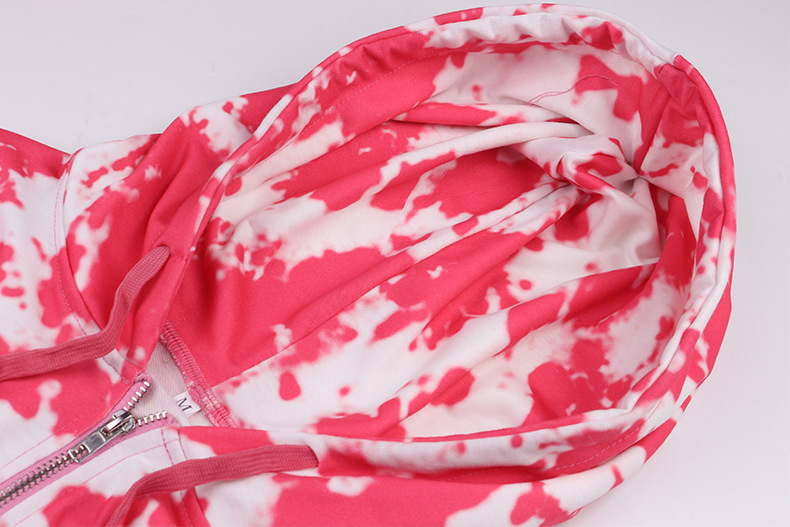 new hot style women's tie-dye printing stitching long-sleeved hooded home set NSKX5793