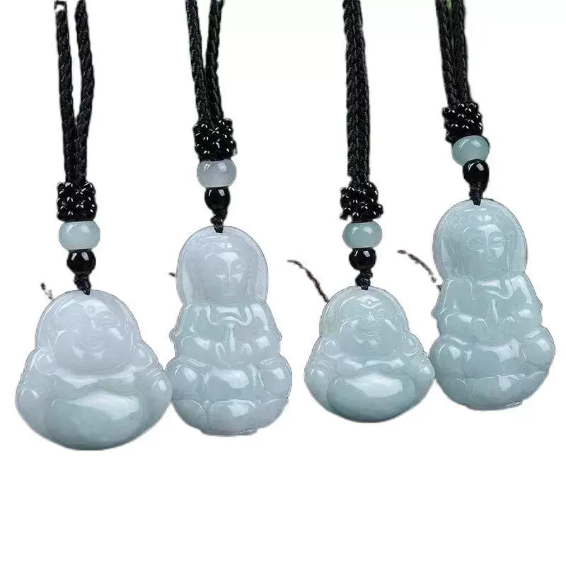 Manufacturer wholesale jade A goods Burmese jade bean green Guanyin Buddha pendant live source of identification certificate