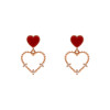 Red earrings heart shaped, fashionable silver needle, simple and elegant design, silver 925 sample, internet celebrity