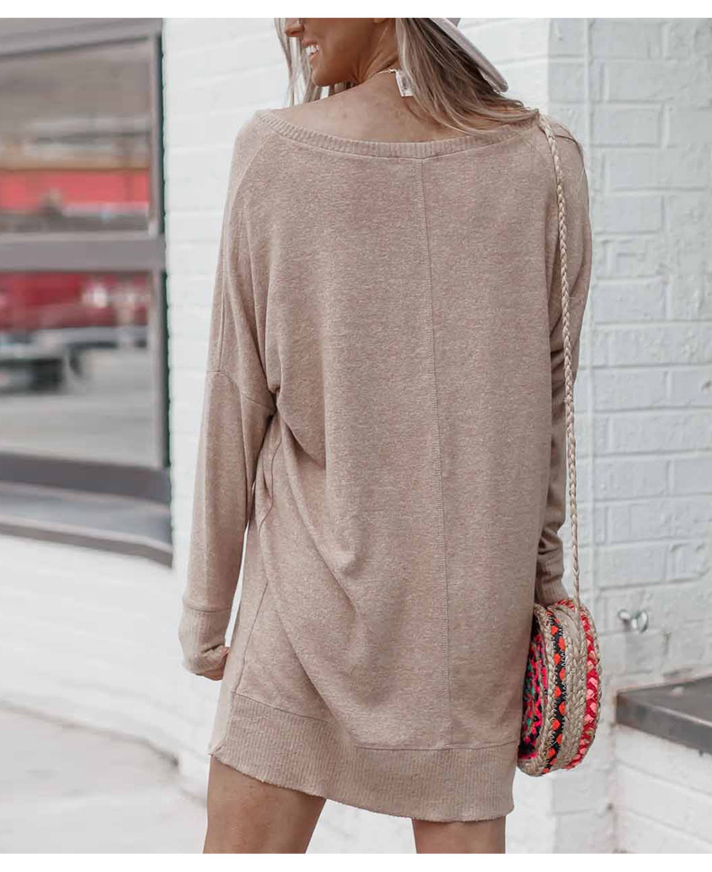  solid color round neck mid-length knitted sweater   NSSI2438