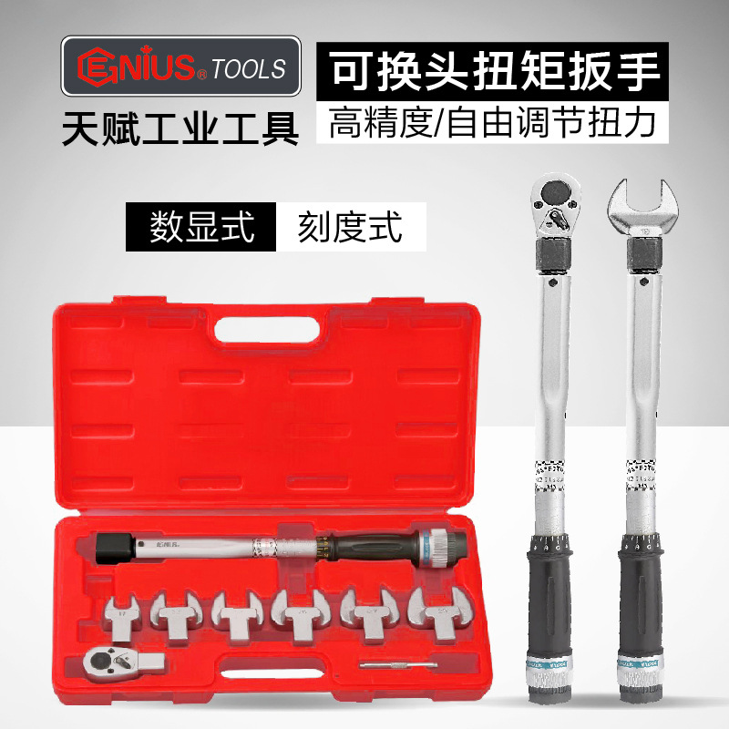 天赋工具进口可换头扭力扳手组棘轮开口头数显刻度式力矩扳手套装