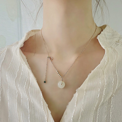 天然和田玉平安扣項鏈女簡約百搭鎖骨鏈2020年新款小衆設計感首飾