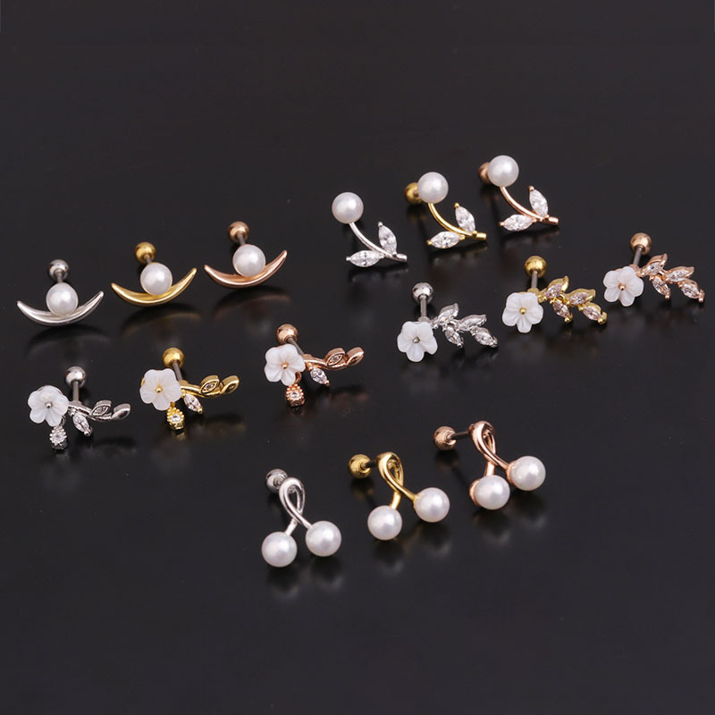 Korean simple fashion inlaid pearl earrings