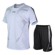 亚马逊夏季短袖套装男运动跑步健身套装速干透气T恤外贸跨境