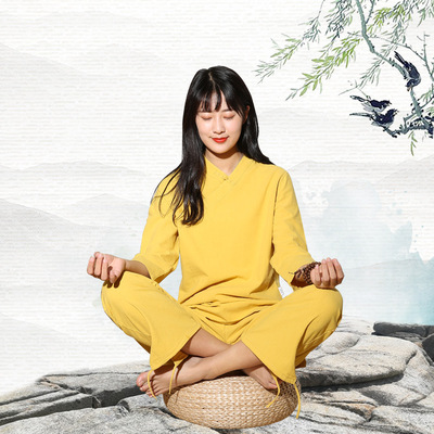 Women Cotton and linen yoga clothes Tai Chi suit Zen meditation tea ceremony clothes Two-piece leisure ethnic style