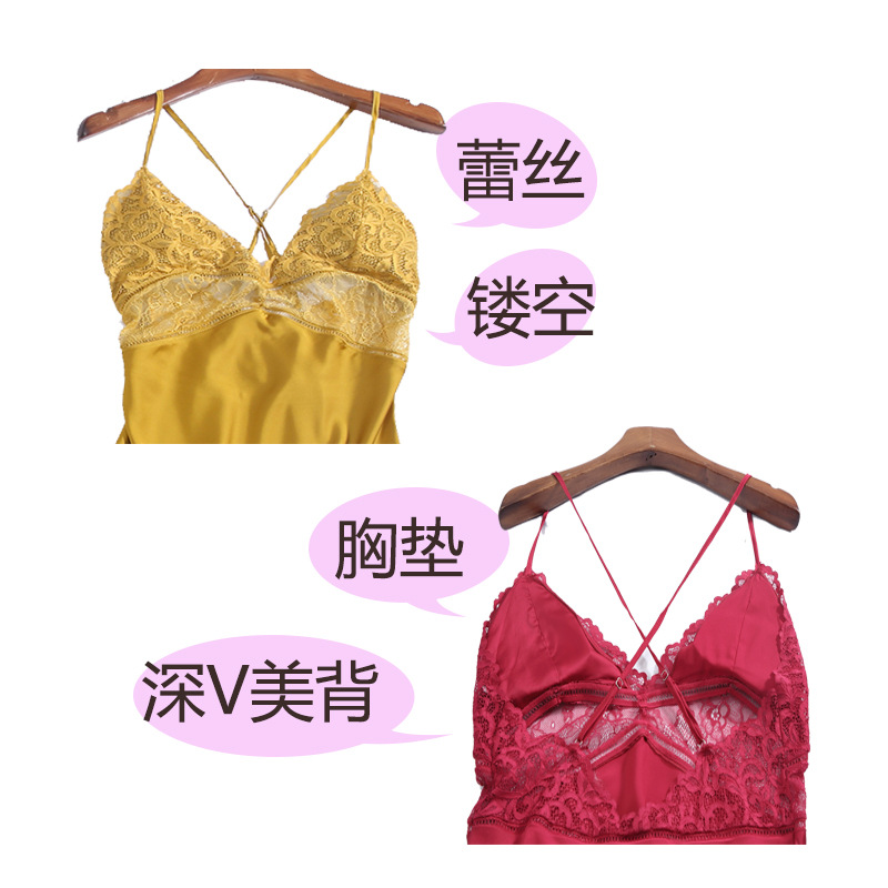 Ladies Silk Sexy Suspenders Nightdress Chest Pad Hollow Lace Fashion Soft Home Clothing For Women Wholesale display picture 3