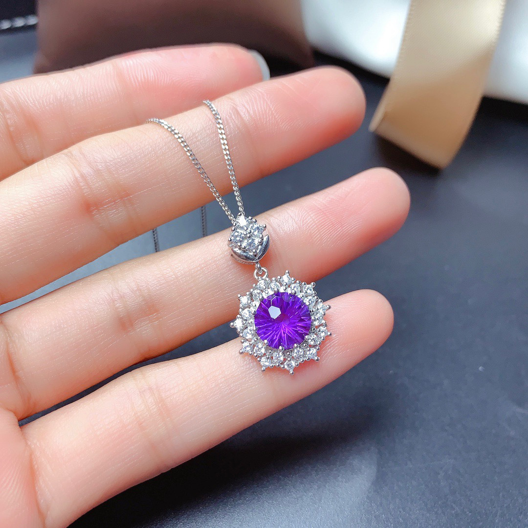 New Amethyst Rings Pendants Earings Set Fire Flash Fireworks Cutting Amethyst Necklace Pt950 Platinum display picture 2