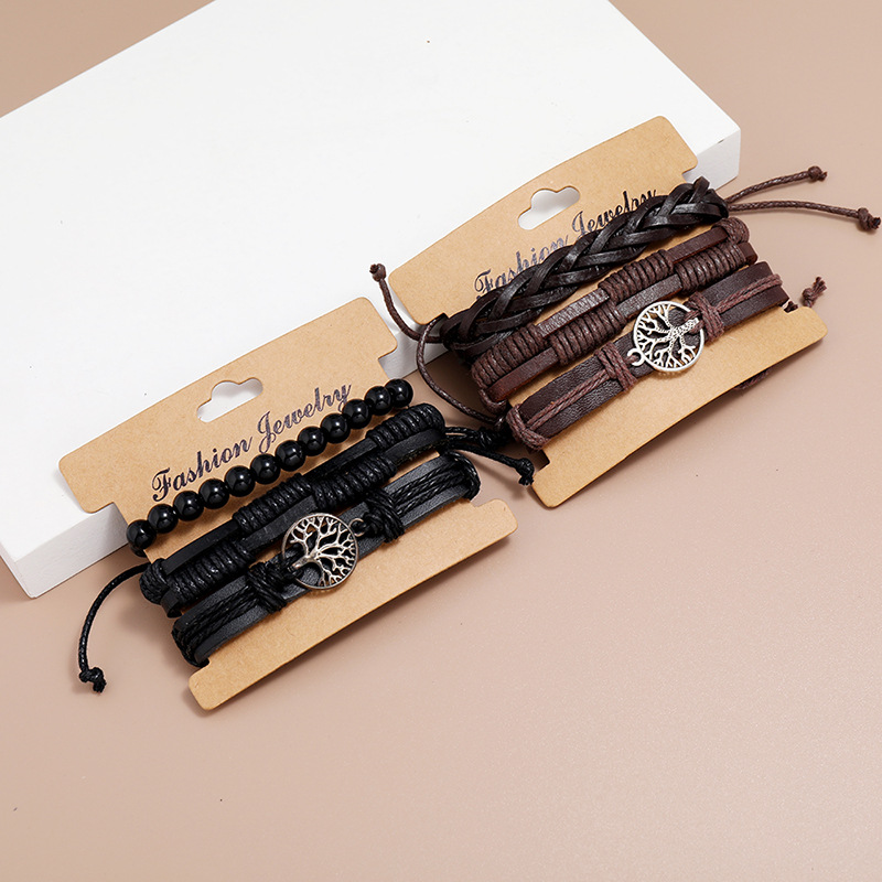 Fashion hand-woven vintage cowhide three-piece menu0027s bracelet