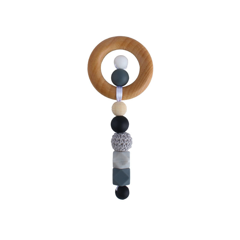 Nueva historieta DIY haya anillo mano palo juguete mordedor bebé cuentas de silicona dientes molienda palo Amazon nuevo