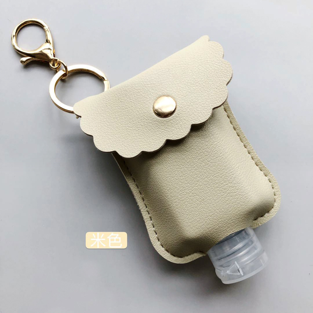 En stock mano desinfectante libre botella de cuero caso estudiante mochila desinfectante llavero colgante de cuero caso 60ml desinfectante de manos botella
