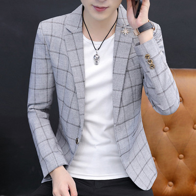 2020 spring and autumn man leisure time man 's suit Trend handsome Small suit Korean Edition Self cultivation full dress lattice coat
