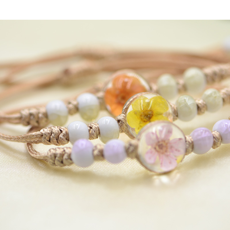 Pastoral Simple Style Flower Dried Flower Glass Ceramic Beads Braid Women's Bracelets display picture 1