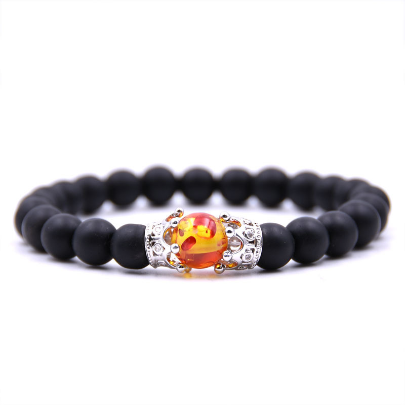 hot sale frosted stone crown wood grain moonstone crown couple bracelet beaded DIY Bracelet wholesal