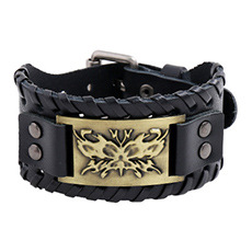 Retro Menu0027s Leather Bracelet Domineering Warrior Shield Braided Bracelet