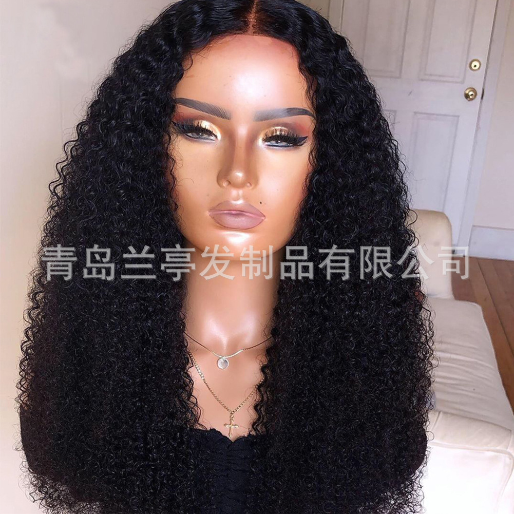 Wish new European and American women's black front lace small wave curly hair chemical fiber wig headgear manufacturer spot wholesale