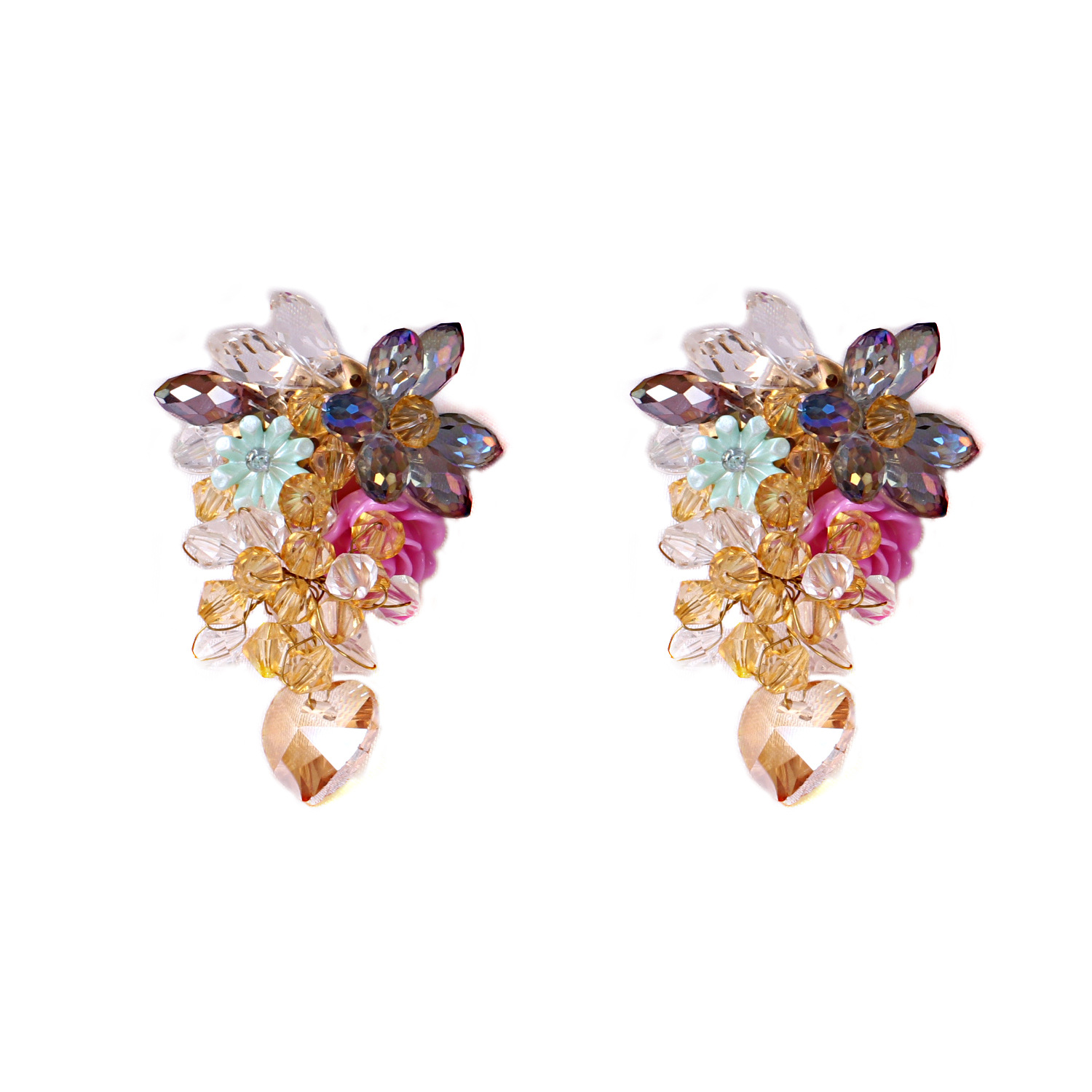 Knitted Glass Crystal Flower Tassel Exaggerated Flower Women's Fashion Earrings display picture 5