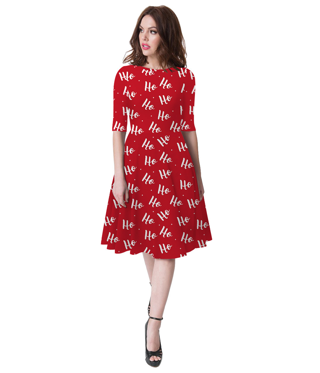 Women s Letter Digital Print Mid-Sleeve Round Neck Dress nihaostyles wholesale Christmas costumes NSMID78954