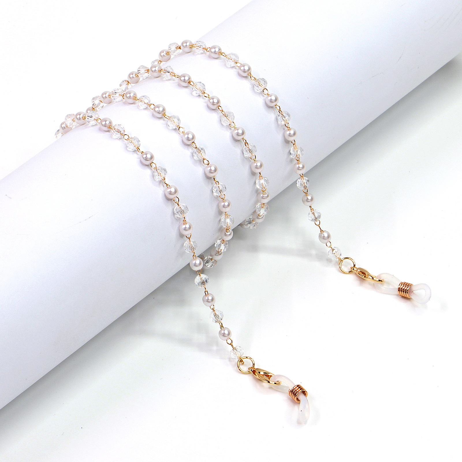 New 4mm Crystal Pearl Gold Glasses Chain Sunglasses Fashion Bead Glasses Chain Wholesale display picture 1