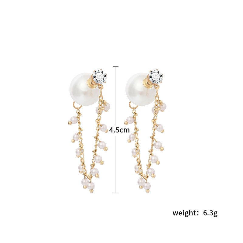 8g Weight Earrings Classification Wedding, Travel Occasion Women'S Gender Gold Color Korea's Designer Pearl Earrings High-end Sense Of Long Tassel Rhinestone Earrings Wholesale Nihaojewelry 无