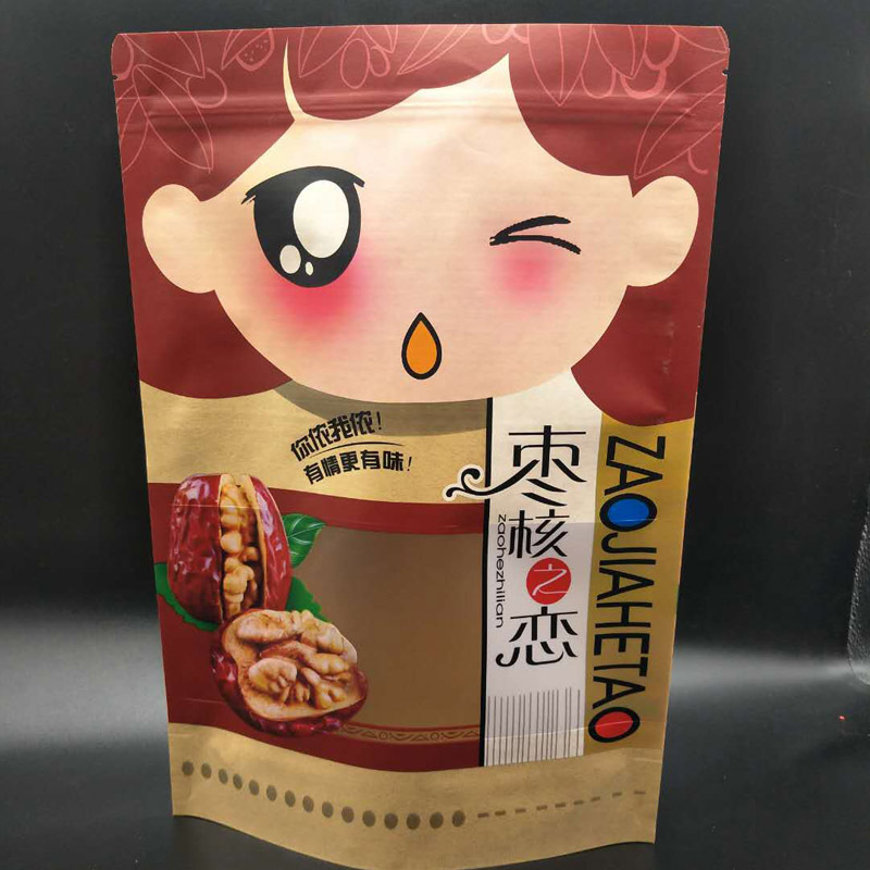 Jujube Kernel Love, jujube Sandwich Walnut, kraft paper window Bag, Snack Food Packaging Bag, Dried Fruit Self-sealing Bag in stock pic 7