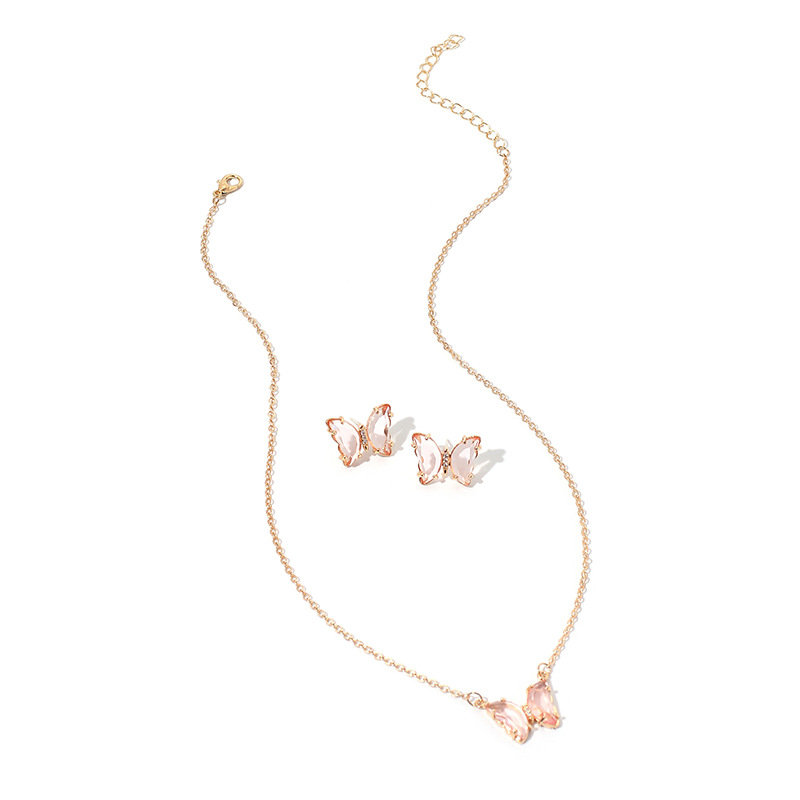 Simple New  Gold Simple Acrylic Diamond Sen Butterfly Pendant Earrings Necklace Clavicle Chain Set display picture 7