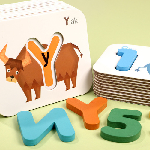 New Alphabet Card Children's Puzzle Number Letter Matching Card Double-Sided Three-dimensional English Cognitive Puzzle Learning Toy