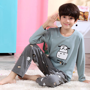 春秋冬初中学生少男睡衣男孩长袖纯棉12-13-15岁大童可爱青少年套