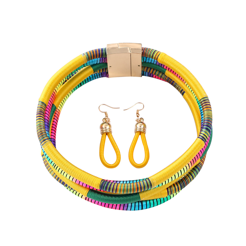 174g Weight Jewelry Set Classification Earrings + Necklace Quantity Holiday, Travel Occasion Alloy, Woven thread Material Color Block Pattern Women's Gender Epoxy Design Retro, Ethnic Style Style Retro Ethnic Style Color Block Alloy Woven Thread Epoxy Women's Jewelry Set 1