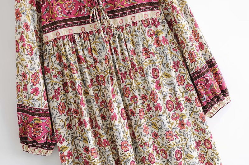 cotton water printing fringed long-sleeved dress  NSAM11238
