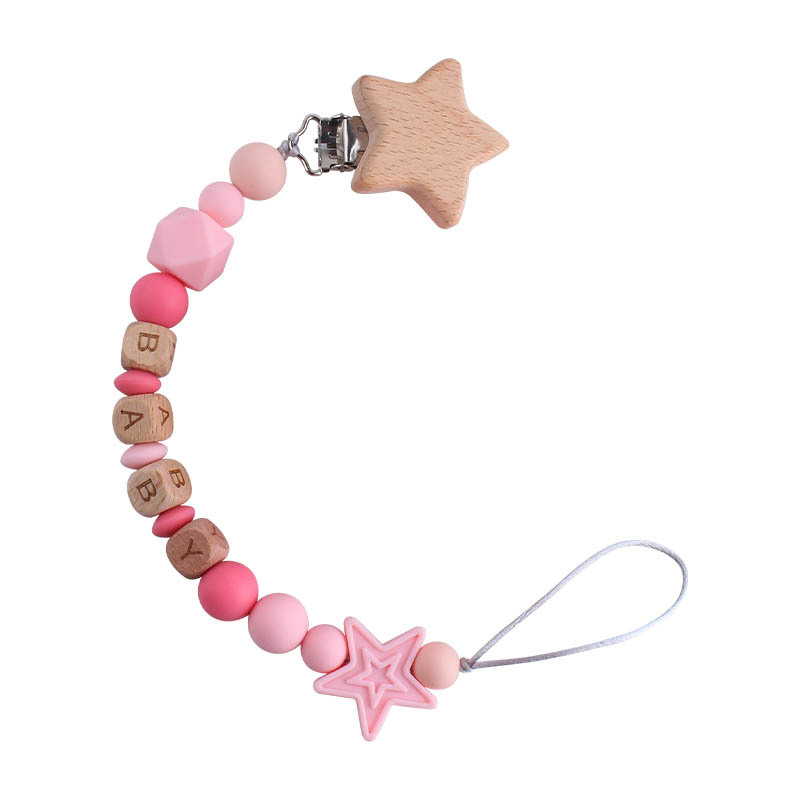 Creativo DIY bebé Haya estrella de cinco puntas chupete clip bebé nombre silicona estrella de cinco puntas chupete cadena