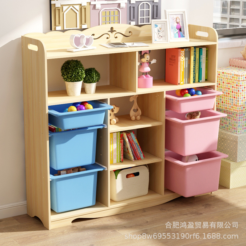 兒童玩具收納置物架寶寶多層整理架幼兒園實木卡通玩具櫃收納櫃子