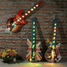 创意 LED灯铁艺吉它装饰复古挂件酒吧壁饰吉他工艺品装饰一件代发