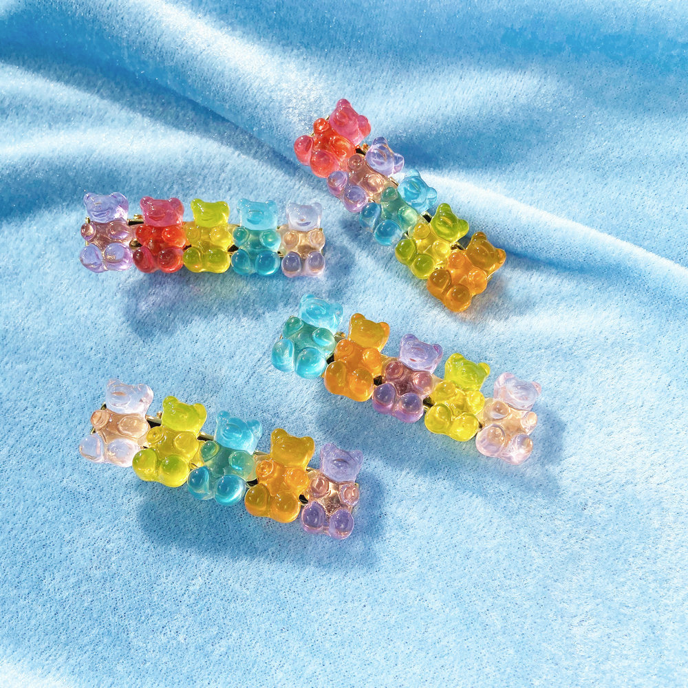 5106508 Han Zhi Shang Europäische Und Amerikanische Neue Gelee Bear Candy Farbe Haarnadel Kreative Retro Einfache Enten Schnabel Clip display picture 1