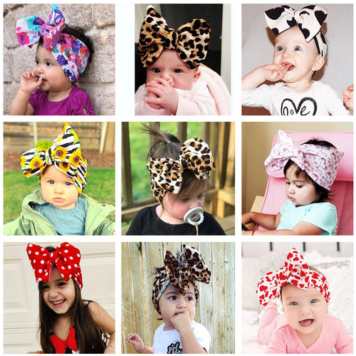 INS European and American children's hair accessories DIY fabric wide hairband baby headband baby headband printed large bow head flower