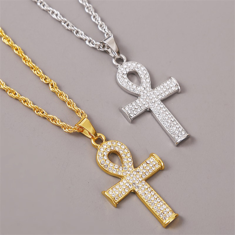 exaggerated hip hop cross necklace creative hip-hop rhinestone pendant jewelry wholesale nihaojewelr