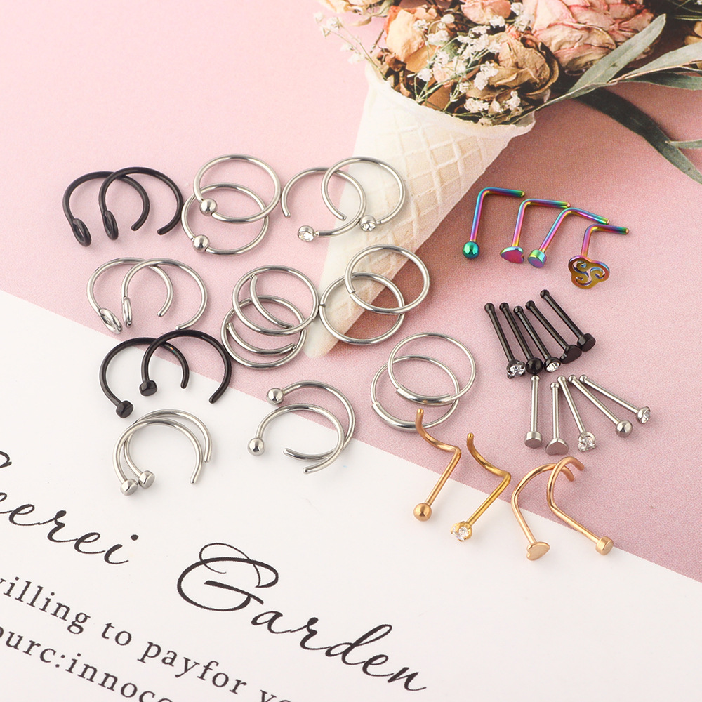 Stainless Steel Nose Ring Set - Geometric Nose Stud Body Piercing Jewelry detail image 8