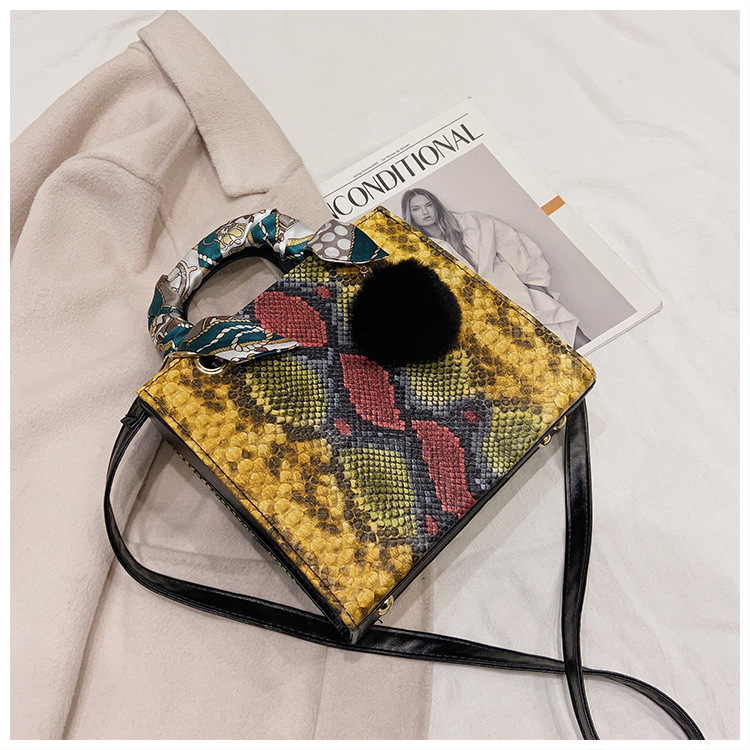 Contrast Color Snake Pattern Women's Bag New 2020 Autumn And Winter Korean Style Fashion Bag Shoulder Bag Crossbody Silk Scarf Portable Small Square Bag display picture 49