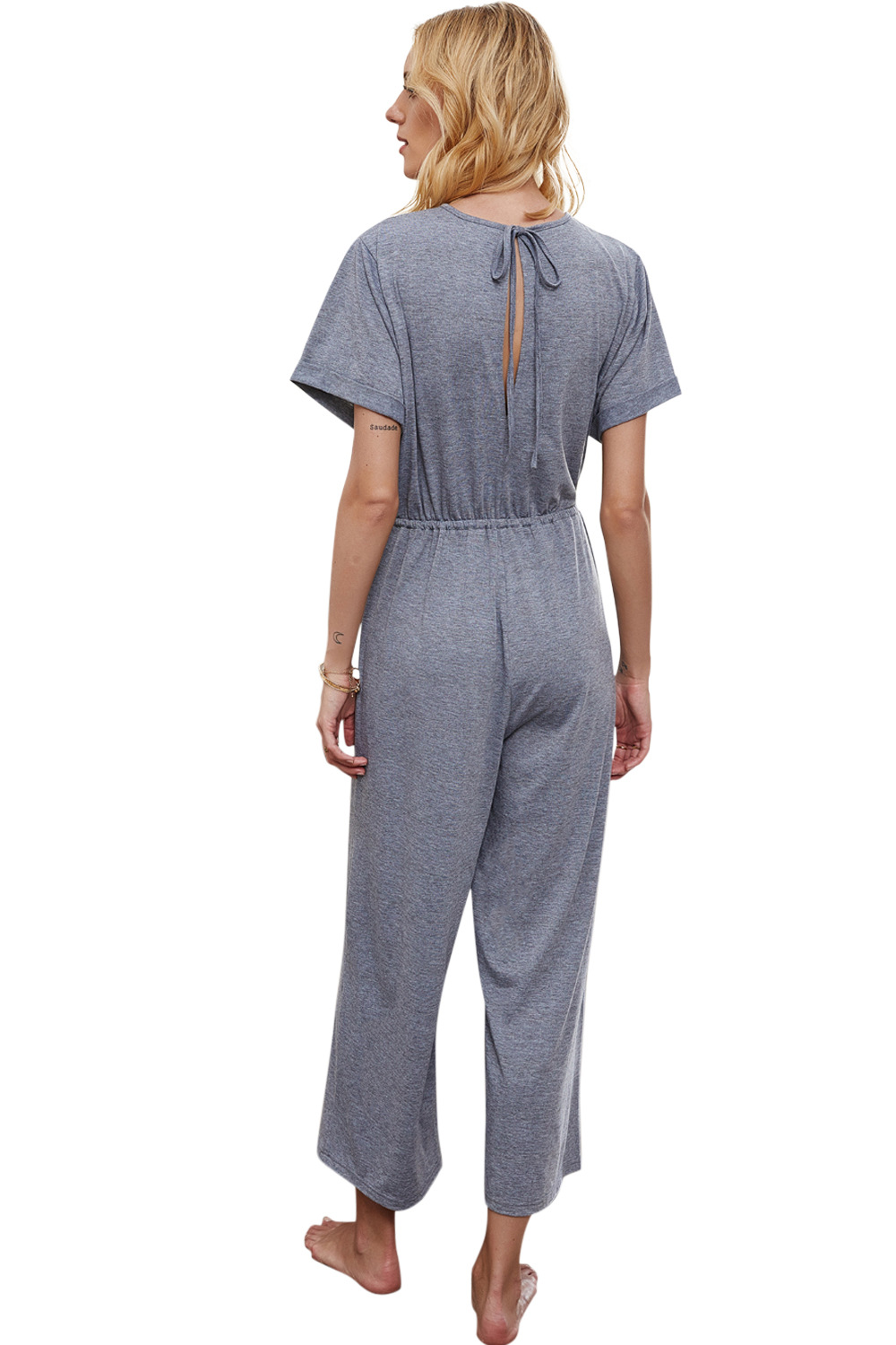 women's new casual solid color lace-up short-sleeved T-shirt high-waisted jumpsuit NSDF1531