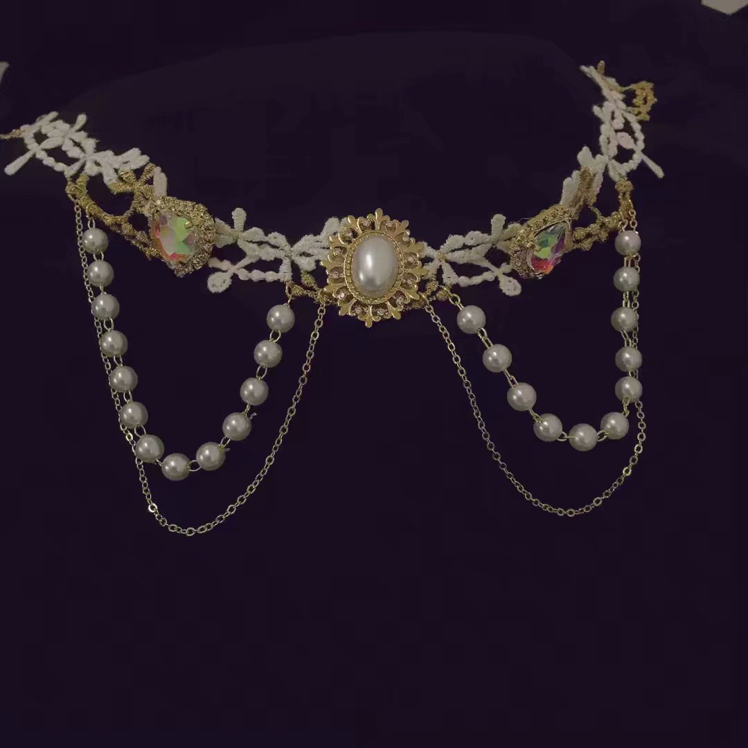 Designer Stijl Lolita Zeemeermin Concubine AB Fantasy Kleurrijke Stof Wit Gepaarde Liefde Parel Ketting Licht Luxe en Luxe Accessoires_voghion.com