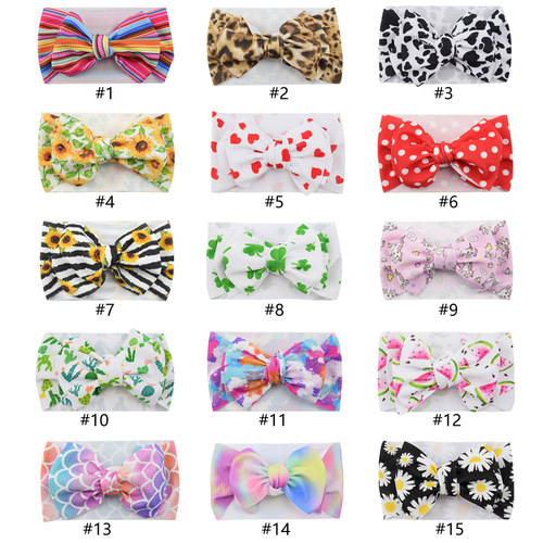 INS European and American children's hair accessories DIY fabric wide hairband baby headband baby headband printed large bow head flower
