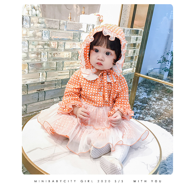 Kids Dress Lolita Little Flower Doll Collar Skirt Sweet Mesh Princess Dress With Hats 2 Pcs