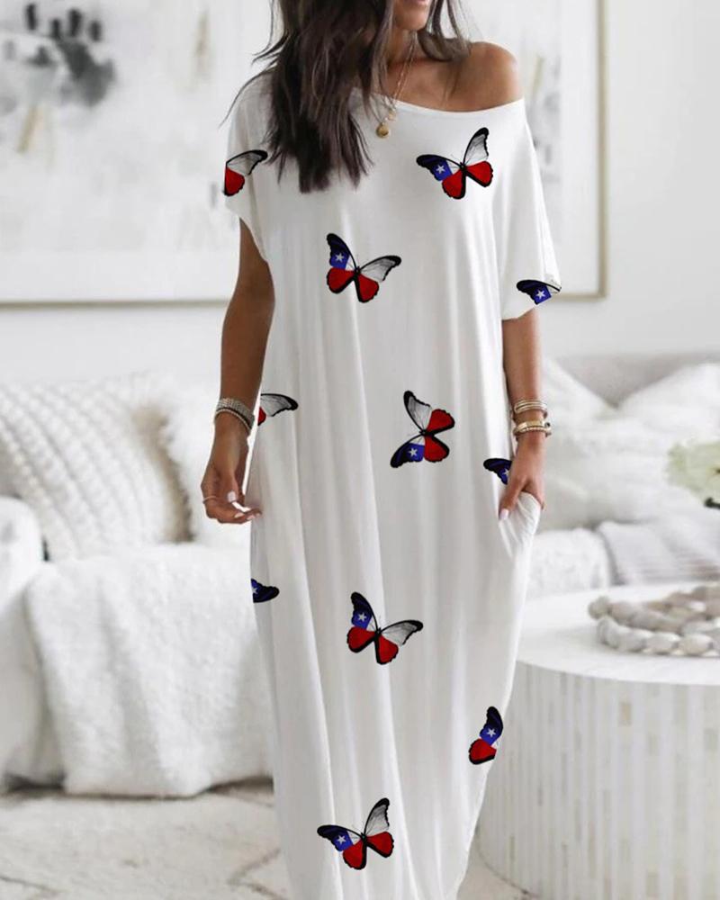 new women's butterfly print short-sleeved long dress_mkmklike.com