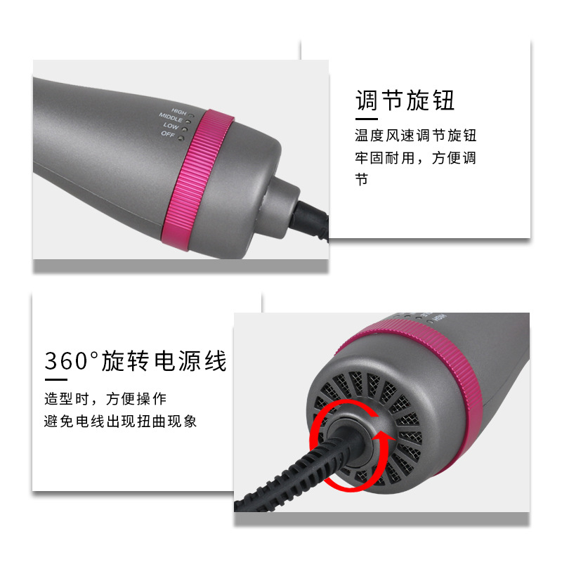 亚马逊跨境新品多功能热风梳直卷吹两用吹风梳直发卷发棒厂家直销