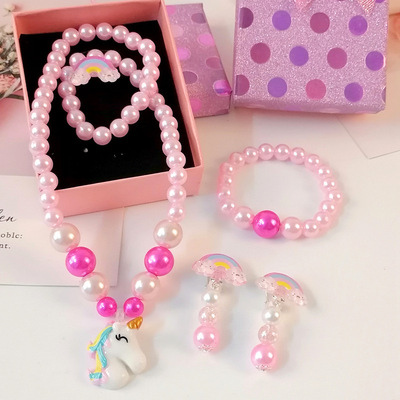 Cross border children Necklace suit 5 sets Cute pony Jewelry girl festival gift baby Earrings Ring