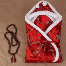 秋冬加厚婴儿抱被新生儿纯棉包被喜庆外出两用红色襁褓中国风礼物