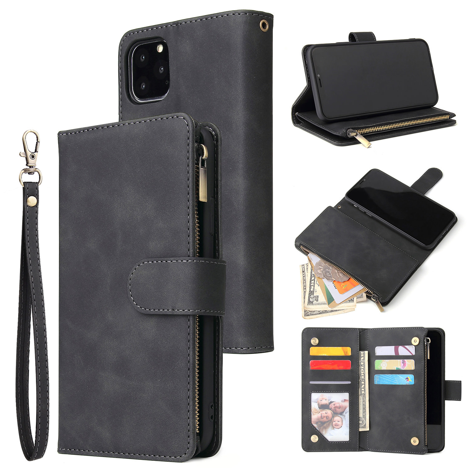 Suitable For IPhone 12 Zipper Phone 17 Pro Max Stand Multi-Card Wallet Leather Case XS_voghion.com