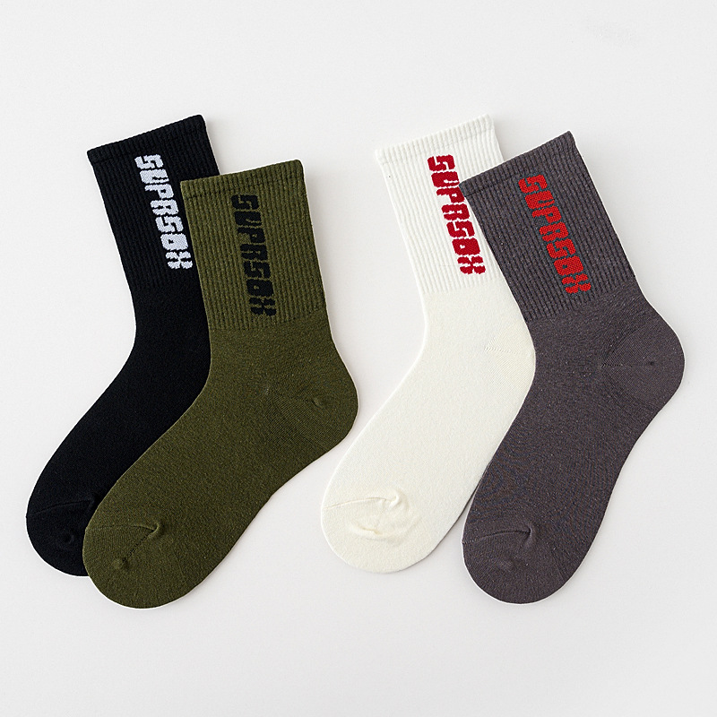 Cotton Crew Socks For Men Solid Colour Winter Autumn Street Style_voghion.com