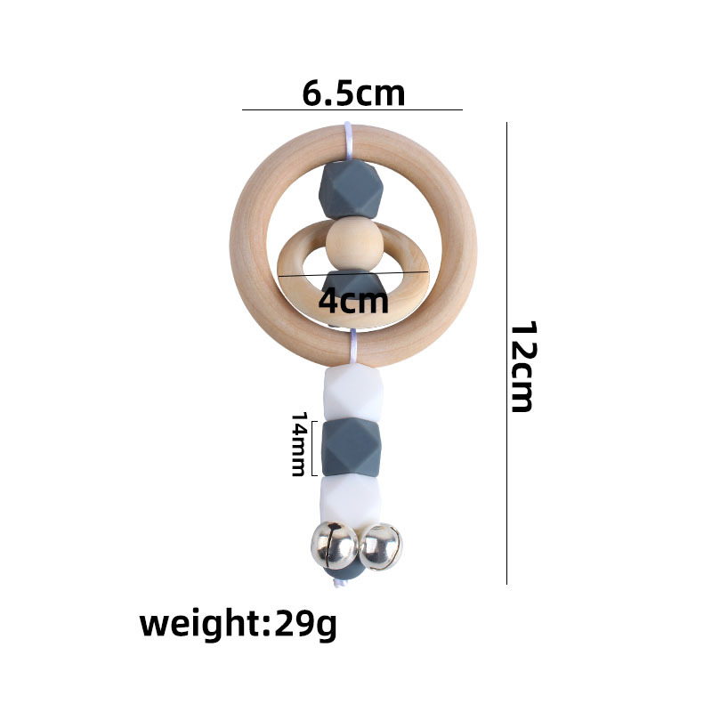 Nueva DIY dibujos animados Hemu anillo de madera mano palo sonajero juguete mordedor bebé silicona teether palo
