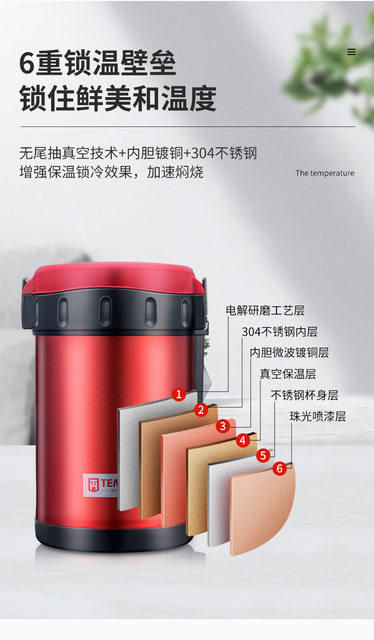 TEAHOO 24 Hours Insulated Thermos Lunch Box for Food Container 304  Stainless Steel Vacuum Food Jar