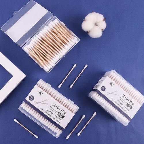 Japanese square box cotton swabs, wooden stick double-ended cotton swabs, 200 pieces, makeup cotton remover, disposable cotton swab box manufacturer